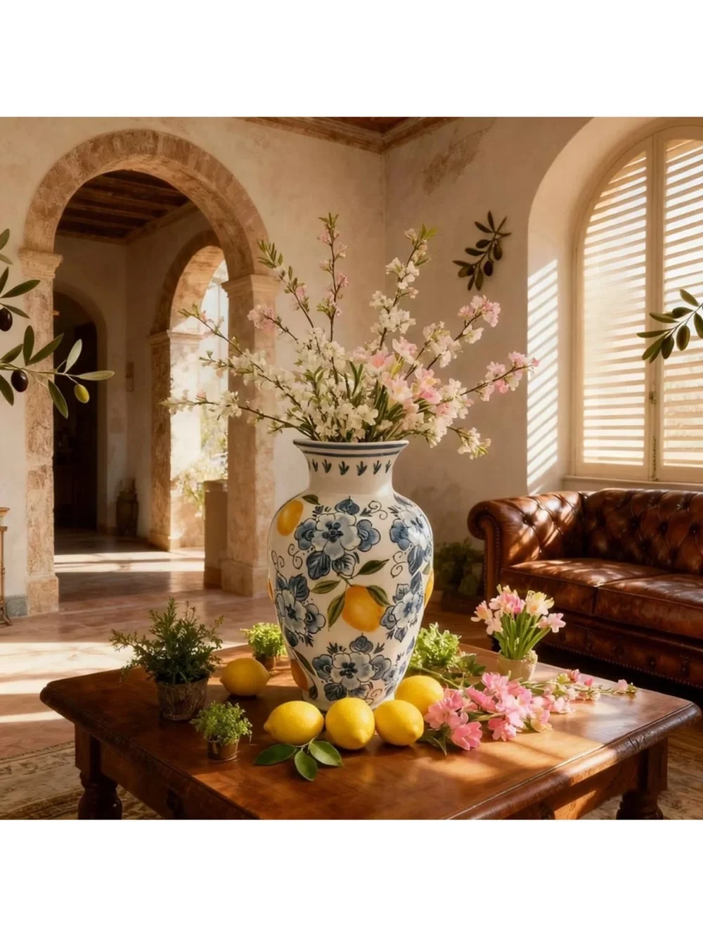 🍋 Muchoise Ceramic Lemon Vase White/Blue
